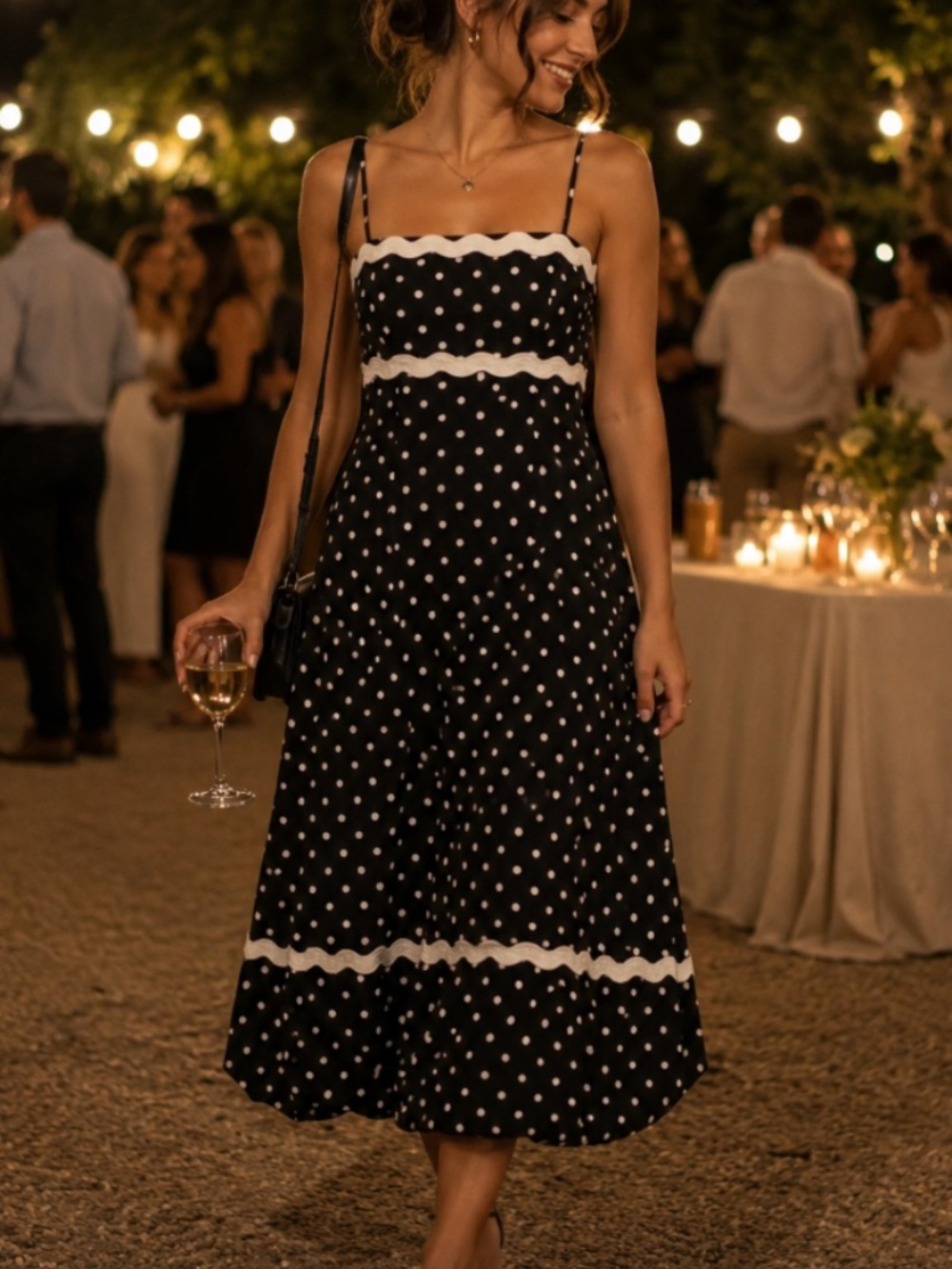 Black and White Polka Dot Spaghetti Strap Summer Maxi Dress